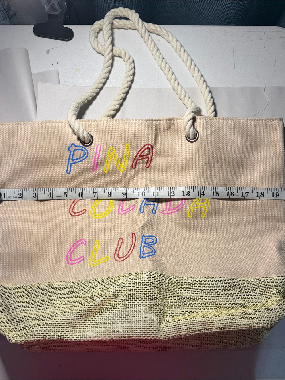 Pina Colada Club Rope-Handle Beach Tote - Cream